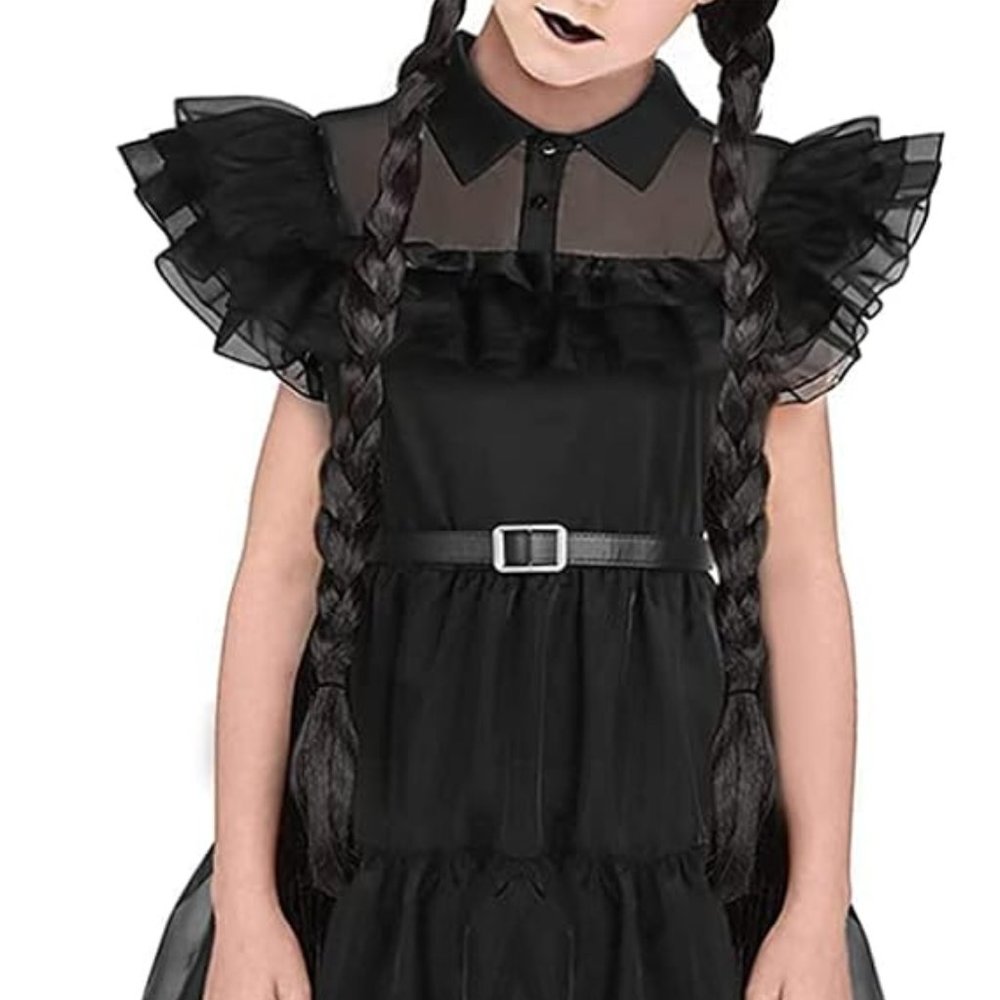 Black Mesh Dress | Addams Mesh Costume for Girls | Stylish Halloween Out… - Picture 3 of 11